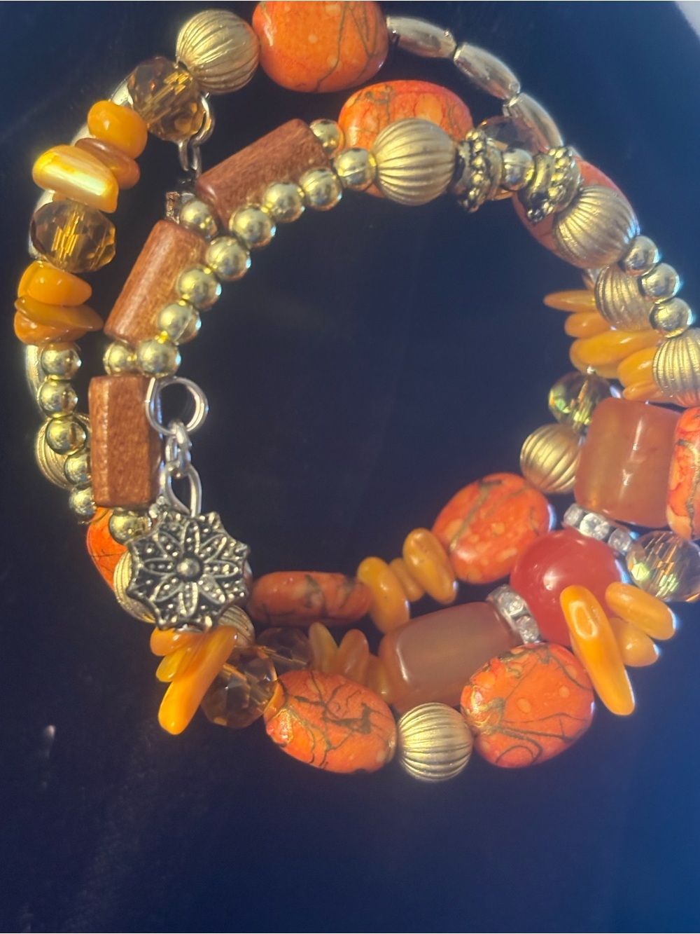 Fall accent Orange Beaded Coil Bracelet - Women Jewelry